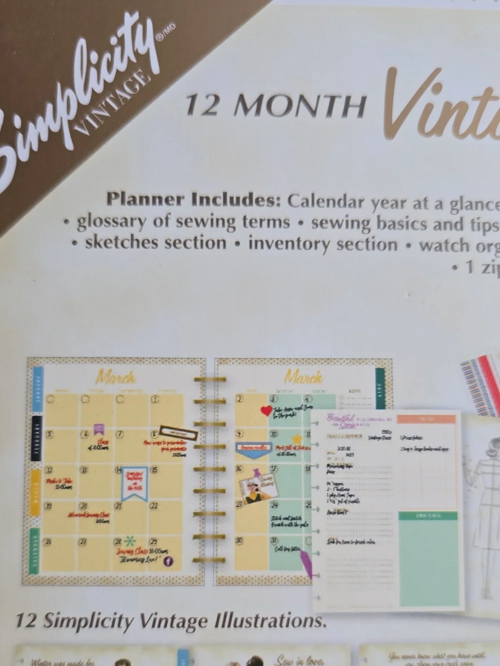 Simplicity 90th Anniversary Vintage Sewing Planner Kit Year At A Glance + Weekly